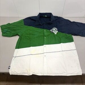 VINTAGE Rocawear Men Button Up Shirt XXL Blue Y2K Colorblock 1999 2004 Champs